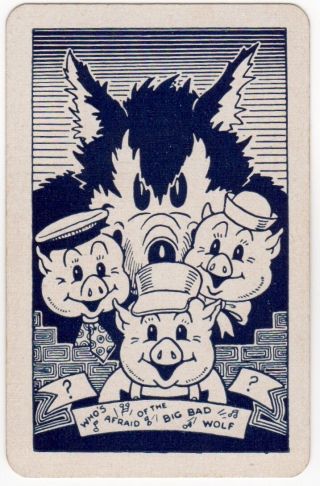Playing Cards Single Card Old Vintage Disney 3 Three Little Pigs Big Bad Wolf B
