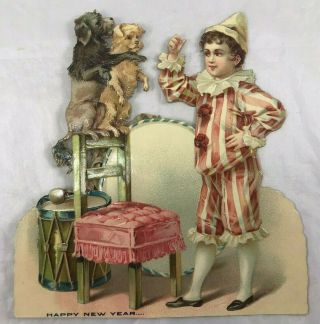 Large Victorian Era Die Cut Embossed Hanging Happy Year Card