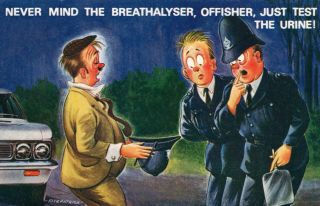Rude Risque Comic Bamforth Drunk Peas In Cops Helmet Postcard -