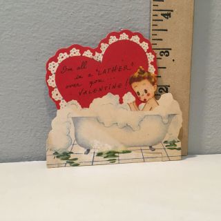 Vtg Valentine Card Little Girl Bubble Bath Tub " In A Lather " A - Meri - Card