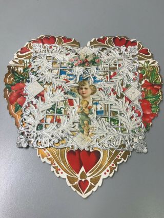 Rare Antique Large Die Cut Heart Valentine Card " With Kindest Regards " 1915