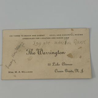 Vintage Business Card For The Warrington In Ocean Grove Jersey
