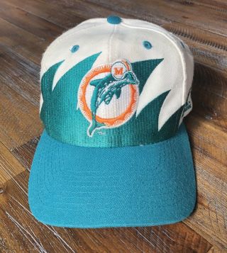 Vintage Miami Dolphins Sharktooth Logo Athletic Snapback Hat Cap Nfl Football 90