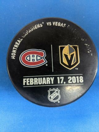 Nhl Montreal Canadiens Feb.  17,  2018 Official Warm - Up Puck Vs Vegas Golden Knights
