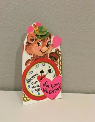 Vintage Valentine Card Teddy Bear Pocket Watch Out For Me I 