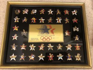 La 1984 Olympic Games Framed Commemorative Pin Set - Series 2 W/ 38 Pins