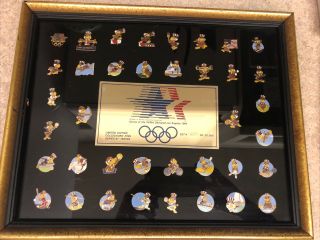 La 1984 Olympic Games Framed Commemorative Pin Set - Series 1 W/ 38 Pins