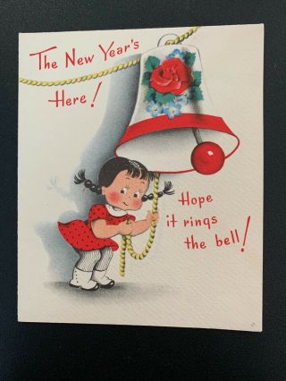 Vintage Norcross Susie Q Years Greeting Card Ringing The Bell 4053