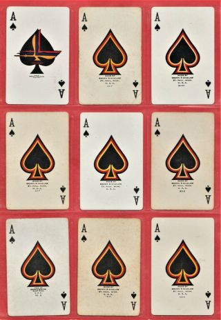 9 Vintage Aces Of Spades Pinup Playing Cards Very Good To Nmint 1940s - 1950s B