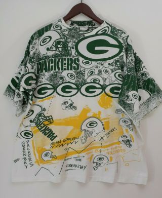 Vintage Green Bay Packers T - Shirt Size Xl Magic Johnson All Over Print Nfl