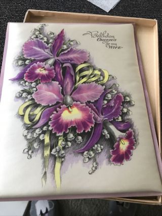Vintage 1940’s Oversized Satin Gibson Birthday Card To Wife Orchids