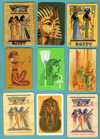 9 Single Swap Playing Cards Old Egyptian Art 1 King Tut Sphinx Figures Ancient