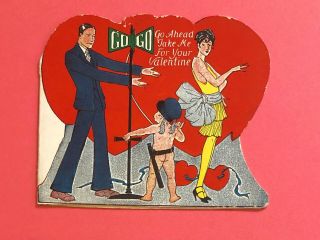 Vintage 1930s Cupid Traffic Cop Stop Go Couple Die Cut Valentine Card Usa