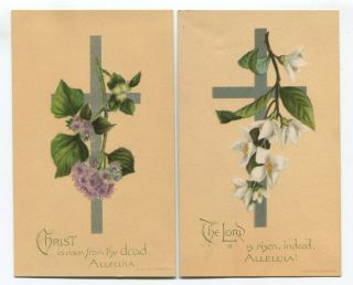 232 Set Of 2 Antique Prang Victorian Religious Cards - The Lord Is Risen - 1882