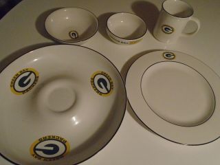 Pfaltzgraff Green Bay Packers Chip & Dip Set 5pc Mug Plate And Bowls Nfl Usa