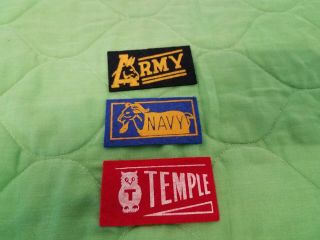 3 Vintage 1950’s Army Navy Temple Football Candy Felt Patch Pennant 1 3/4 " X 3 "