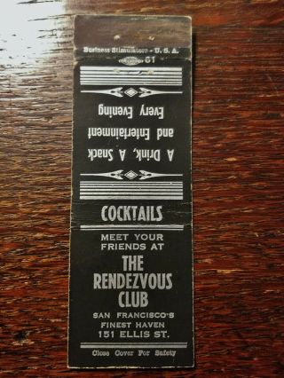 Vintage Matchcover: The Rendezvous Club,  San Francisco,  Ca 11