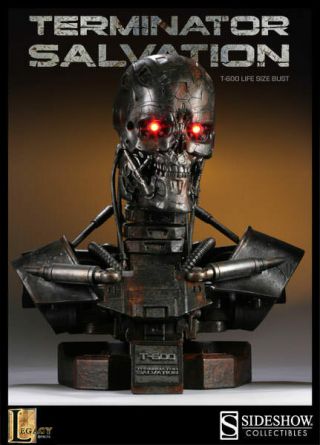 1:1 22 " Sideshow T2 Terminator Salvation T4 T - 600 Life Size Statue Bust Light Up