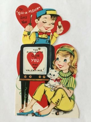 Vintage 1950 - 60’s Mechanical Valentine Card Tv Repairman
