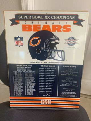 Chicago Bears Bowl Xx 1986 Large Tin Sign Nfl Football Collectible