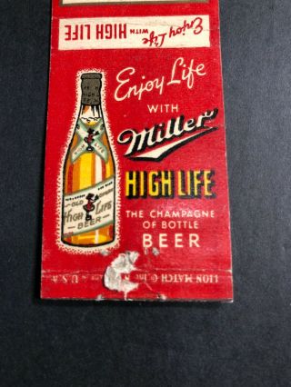 Miller Beer Matchbook Cover Milwaukee Wisconsin Tomah Girl On Moon 2