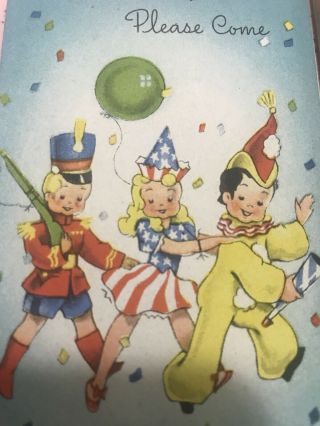 Vintage Birthday Card Party Invitation 1944 Ww2 Win The War Stamp Patriotic Girl