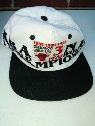 1991 1992 1993 Chicago Bulls 3 Peat Nba Champions Snapback Hat Logo 7 A1