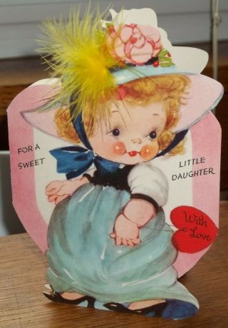 Vintage Valentines Card Little Girl All Dressed Up Mom 