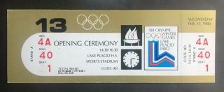 1980 Opening Ceremony Lake Placid Winter Olympics Ticket Stub 2/13/80