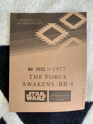 Star Wars BB8 Pendleton Blanket limited edition 651 of 1977 gifted to film crew 2