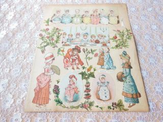 Victorian Scrapbook Page Of 8 Kate Greenaway Illustrations
