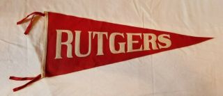 Vintage Rutgers Wool/felt Pennant Featuring Raised White Letters On Red Backing