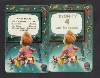 2 Vintage Swap Playing Cards Baby Toddler In Front Of Tv Advertising Bare Bottom