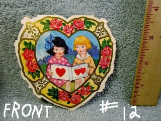 Vintage Victorian Valentine Girl On Swing & 2 Girls W/ Hearts 2 - Sided 1920 