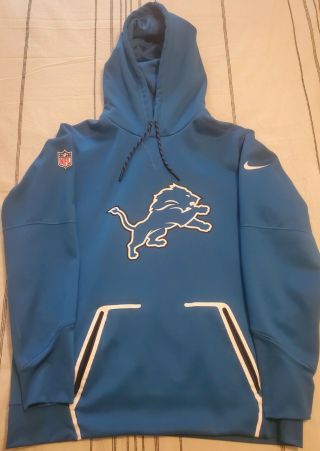 Nike Nfl Detroit Lions Mens Large Blue On Field Apparel Hoodie