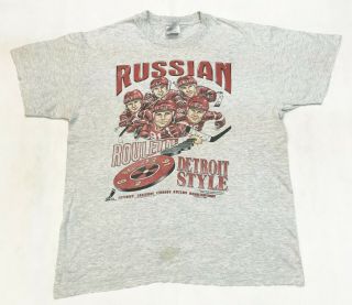 Vintage Shirt Xplosion 1996 Nhl Detroit Red Wings Caricature T - Shirt Gray L Tee