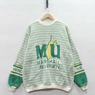 Vintage Marshall University Thundering Herd Knit Sweater Size Xl Green 90s Ncaa