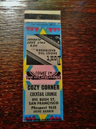 Vintage Matchcover: Cozy Corner Cocktail Lounge,  San Francisco,  Ca 17