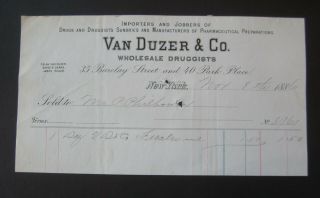 Old 1886 - Van Duzer & Co.  - York - Billhead Document - Druggists