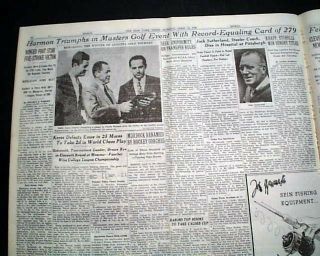 The Masters Tournament Claude Harmon Wins Golf Major At Augusta 1948 Newspaper