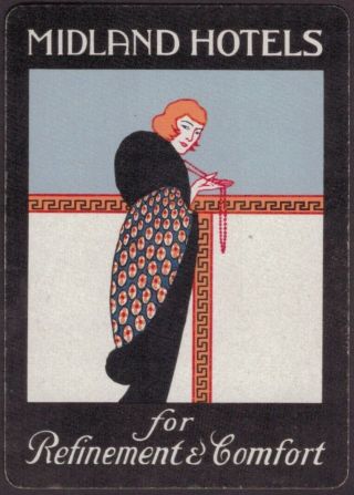 Playing Cards Single Card Old Wide Art Deco Hotel Advertising Flapper Girl Lady