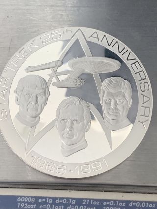 1991 Star Trek 25th Anniversary.  925 Sterling Silver Coin Paramount Pictures