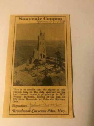 Will Rogers Shrine Souvenir Card Colorado Springs Co Stamp Dated 1950 Shp