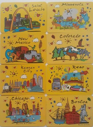 Swap Playing Cards - Set Of 8 Vintage " Places In America "
