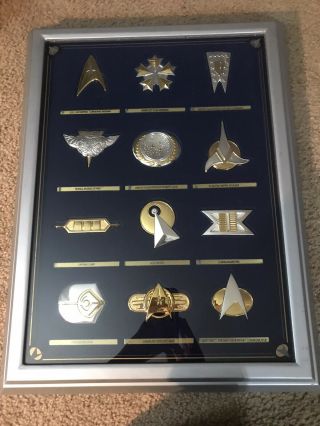 Franklin 1992 Star Trek Insignia Badge Set (12) In Display Case.  925 Silver