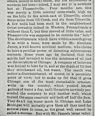 HARMONIAL OIL WELLS - ABRAHAM JAMES - THE SPIRITUALIST FINDS OIL 1868 NEWSPAPER 3