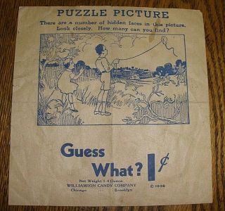 1936 Puzzle Picture - Guess What - 1 Cent - Williamson Candy Company=chicago