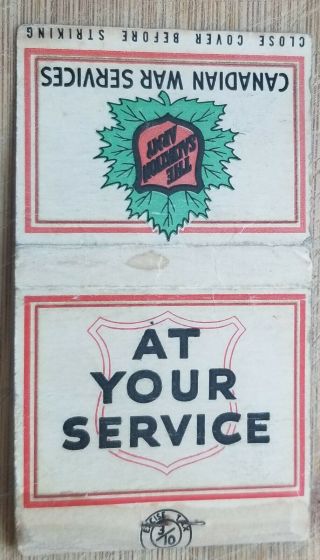 C1940 Matchbook Canadian War Service The Salvation Army