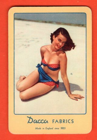 1 Single Swap Playing Card Pin Up 7 Sexy Girl Bikini Dacca Fabric Ad Vintage
