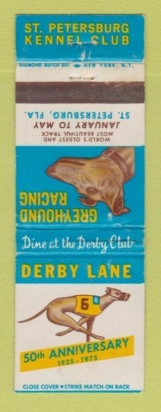Matchbook Cover - Derby Lane Greyhound Racing St Petersburg Fl 1975 Worn